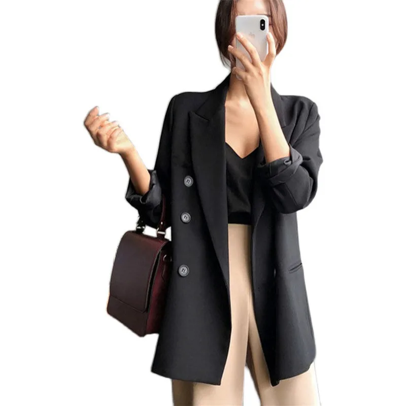 Korean Style College Style Casual Long-sleeved Suit Black Top