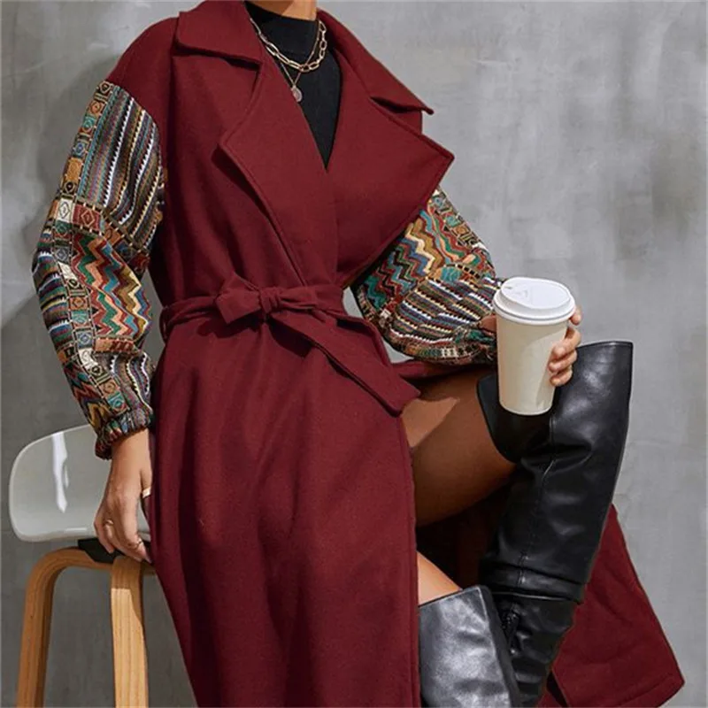 Women's Casual Fashion Loose Waist Tweed Coat