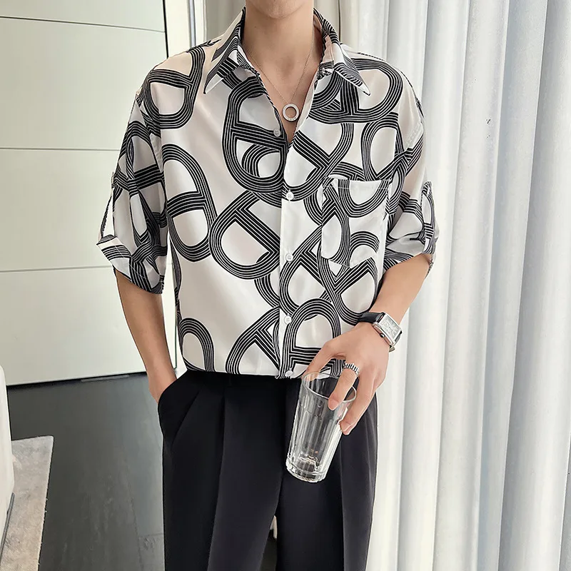 Men's Fashion Casual Loose Print Short Sleeve Shirts