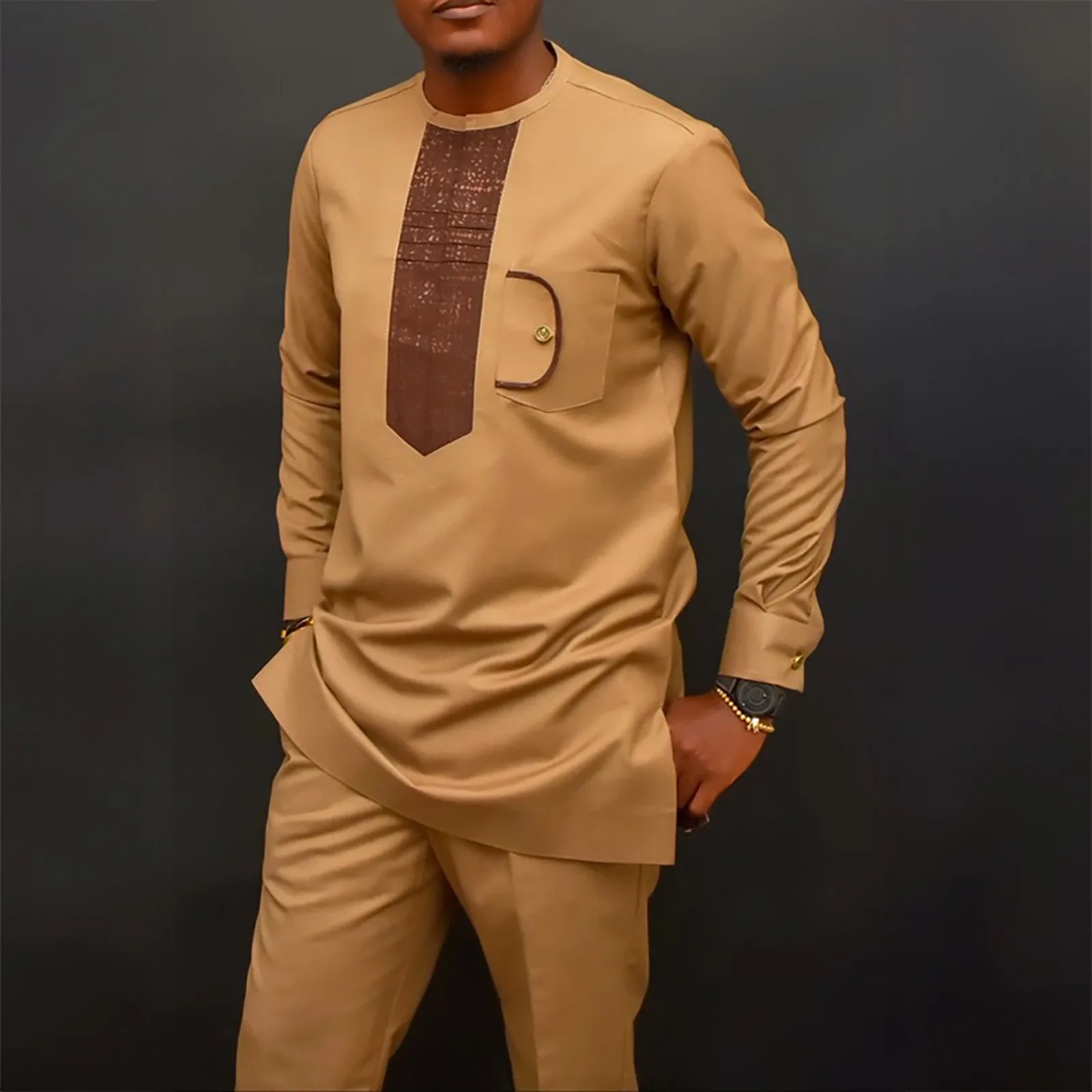 Yellow Patchwork Casual Loose Men Long-sleeve Suit