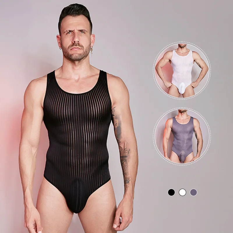 Thin And Tight-fitting High Elastic Vertical Bar Comfortable Fierce Men's One-piece