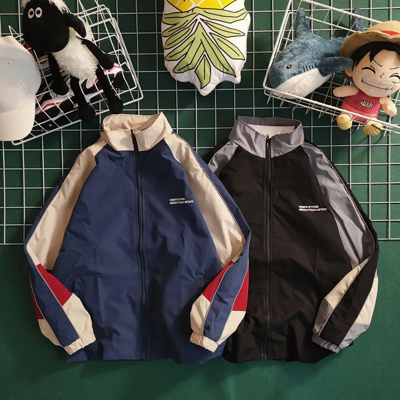 Retro Color Contrast Patchwork Baseball Jacket