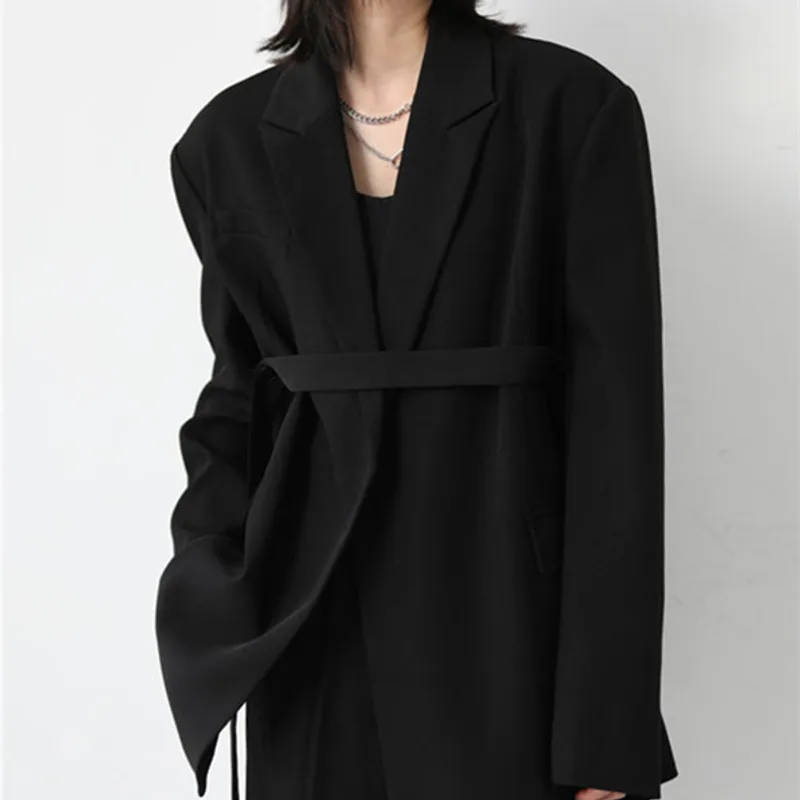 Broad Shoulder Streamer Medium Long Sagging Suit Coat Women