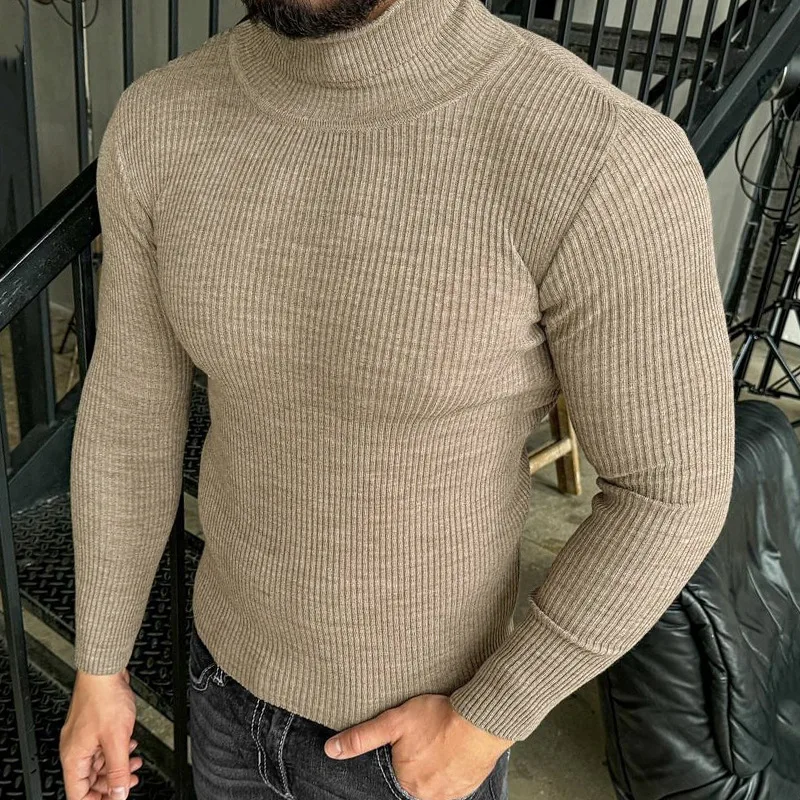High-neck Slim-fit Long-sleeve Knitted Pullover Base Shirt