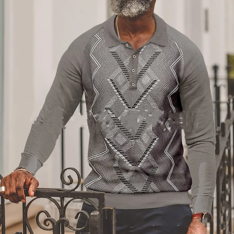 Button Long Sleeve Digital 3D Stripe Color Printing