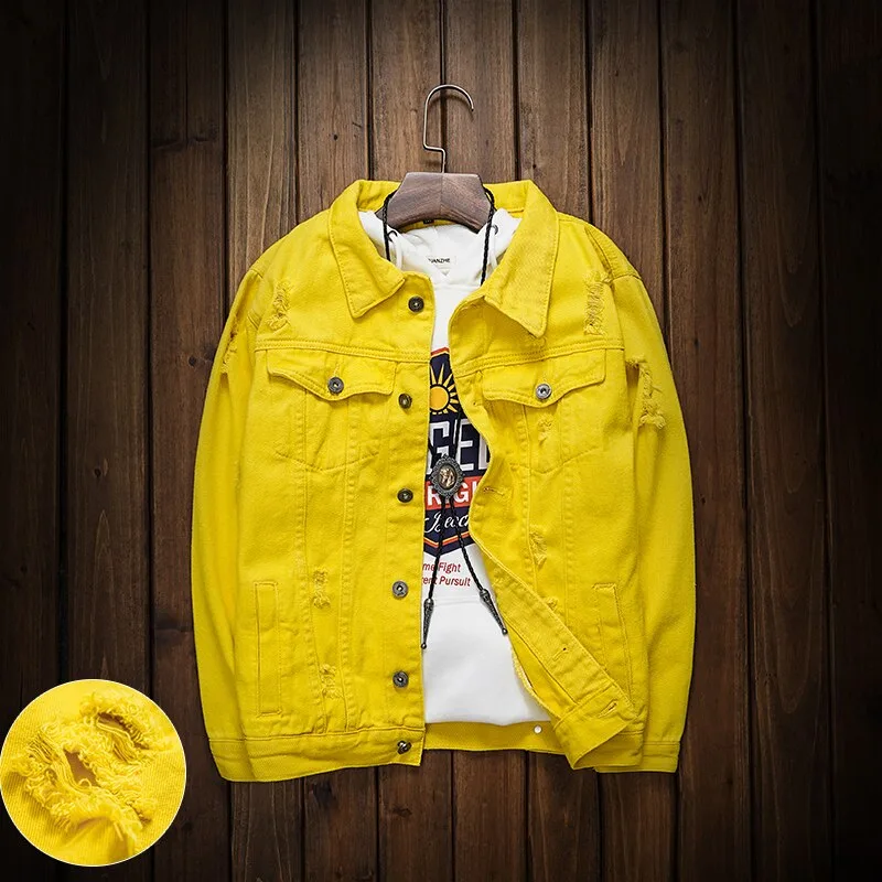 Yellow casual ripped couple denim jacket