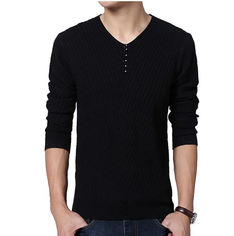 New Sweater Men's Pullover Solid Color V Neck Slim Bottoming Sweater