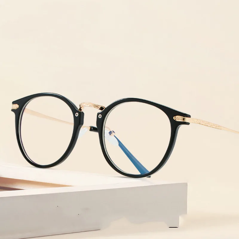 Unisex Fashio Retro Round Glasses Frame TR90 Flat Mirror