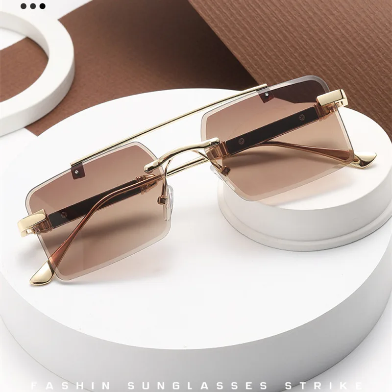 Frameless Trimming Men's Double Beam Square Sunglasses