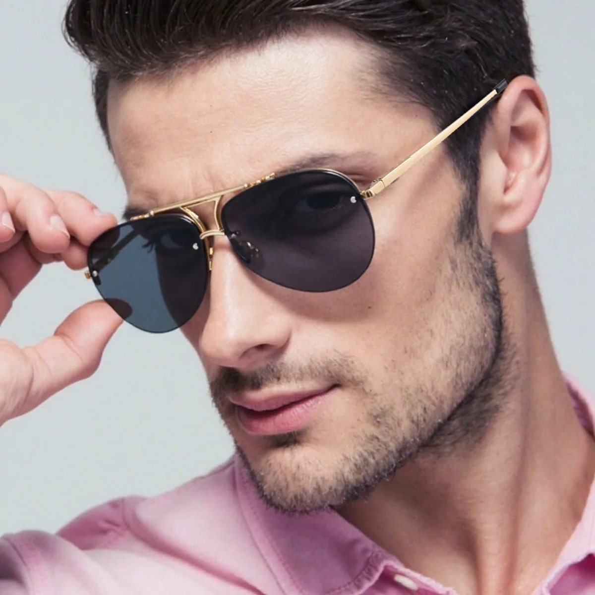 Mens Fashion Metal Half-Frame Sunglasses