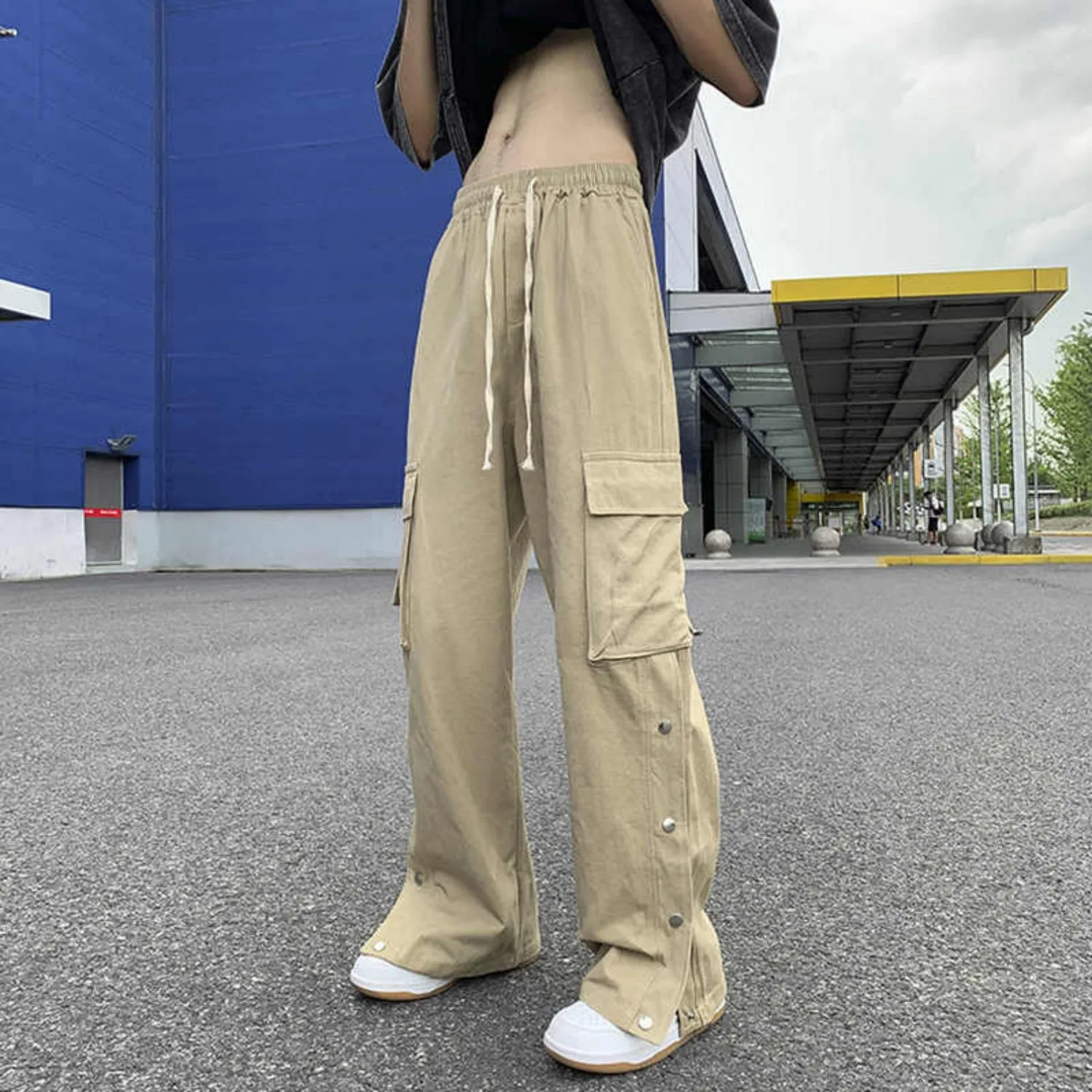 Large Pocket Buckle Casual Work Pants