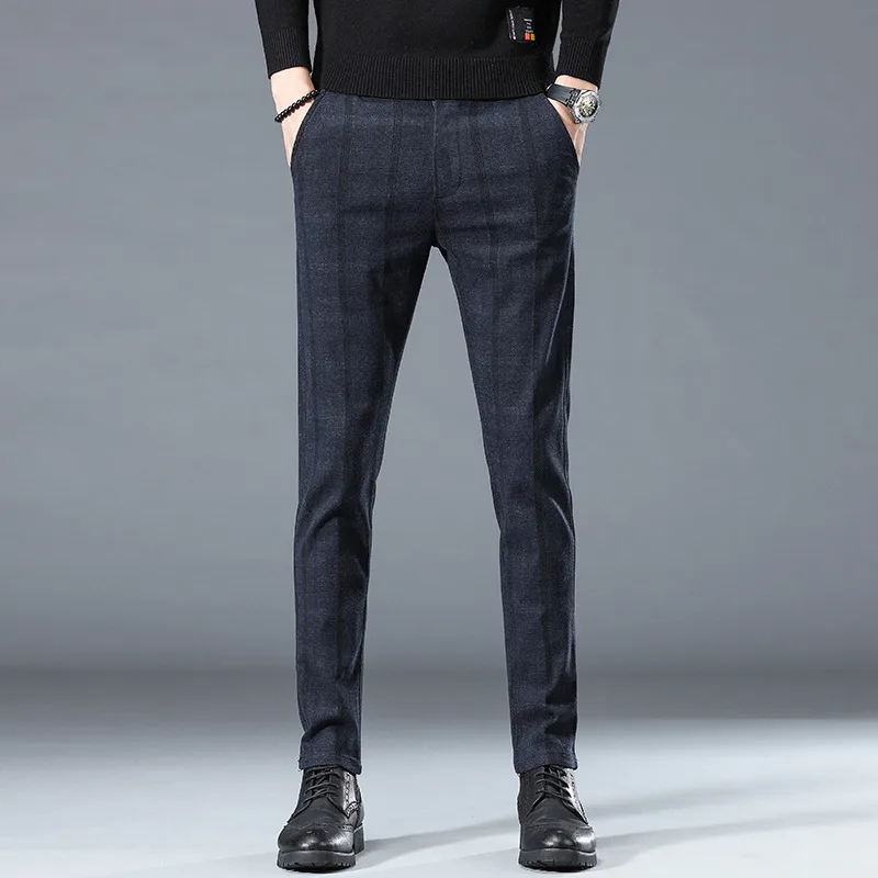 New Style Plaid Casual Pants Men's Fashion Men's Small Straight Long Pants