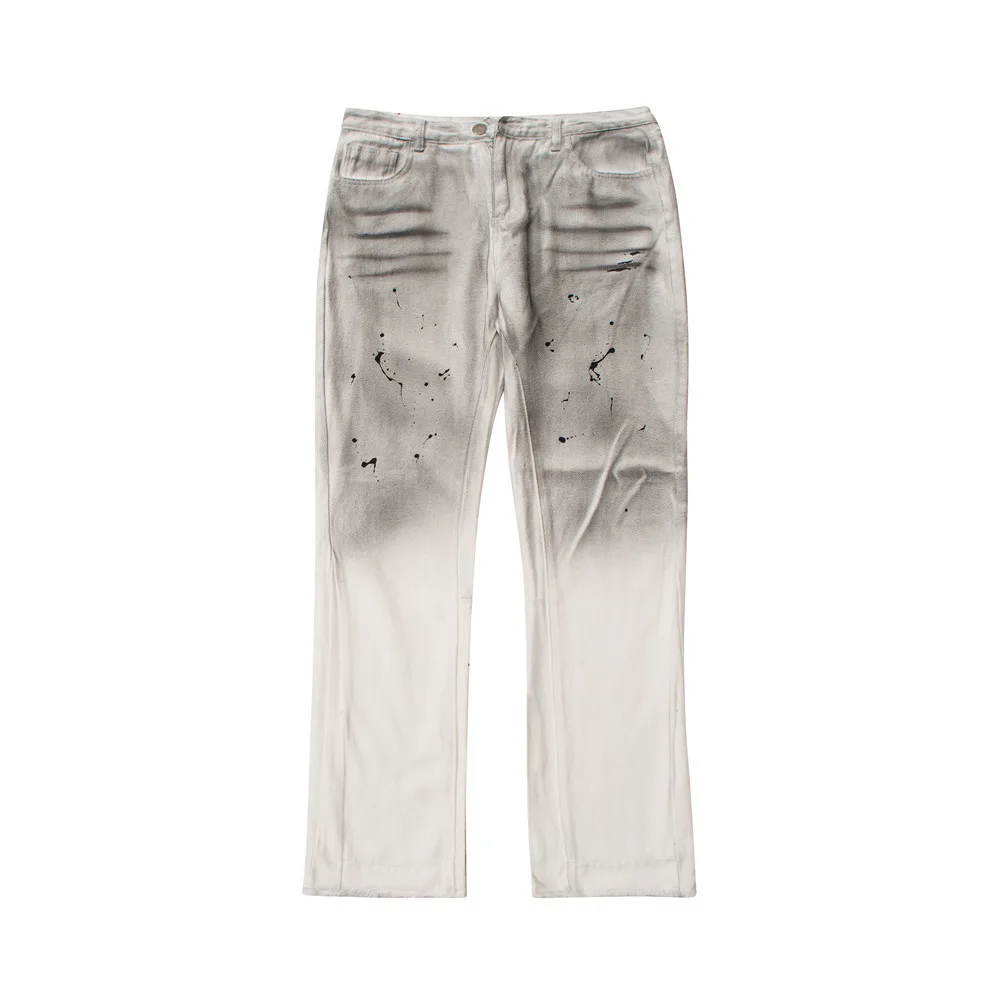 Ink Splashed Distressed Tie-dye Raw Edge Jeans For Men