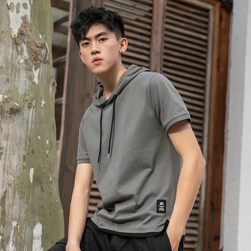 Hooded T-shirt Men's Short Sleeve