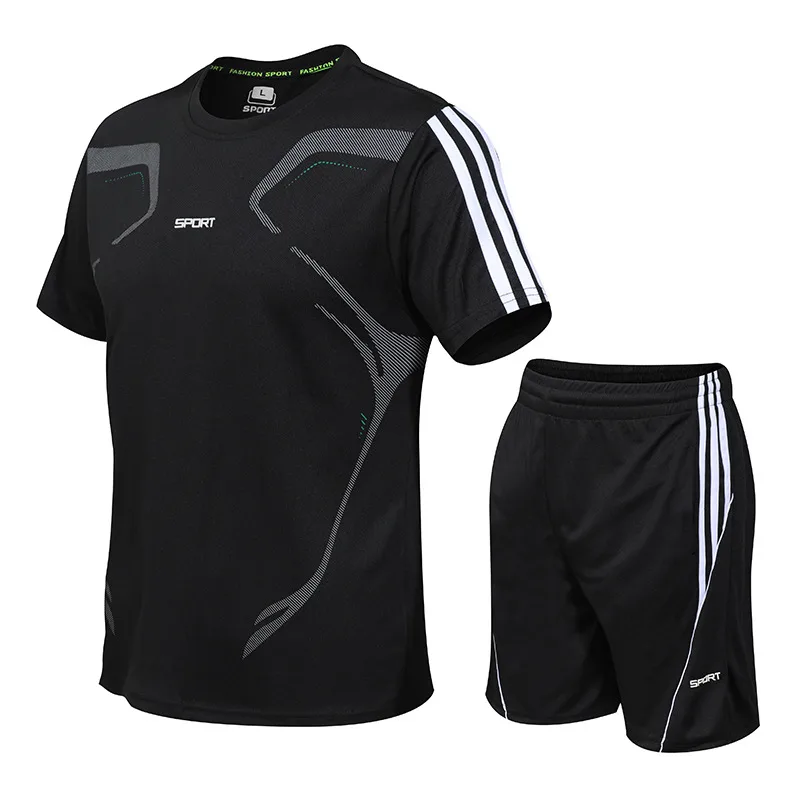 Casual Suit Men's Summer Men's Short-Sleeved Suit Ice Silk Suit Men's Plus Size Running Wear Sportswear