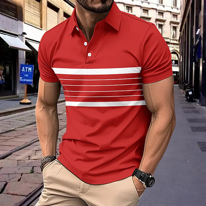 Summer V-neck Button Striped All-matching T-shirt