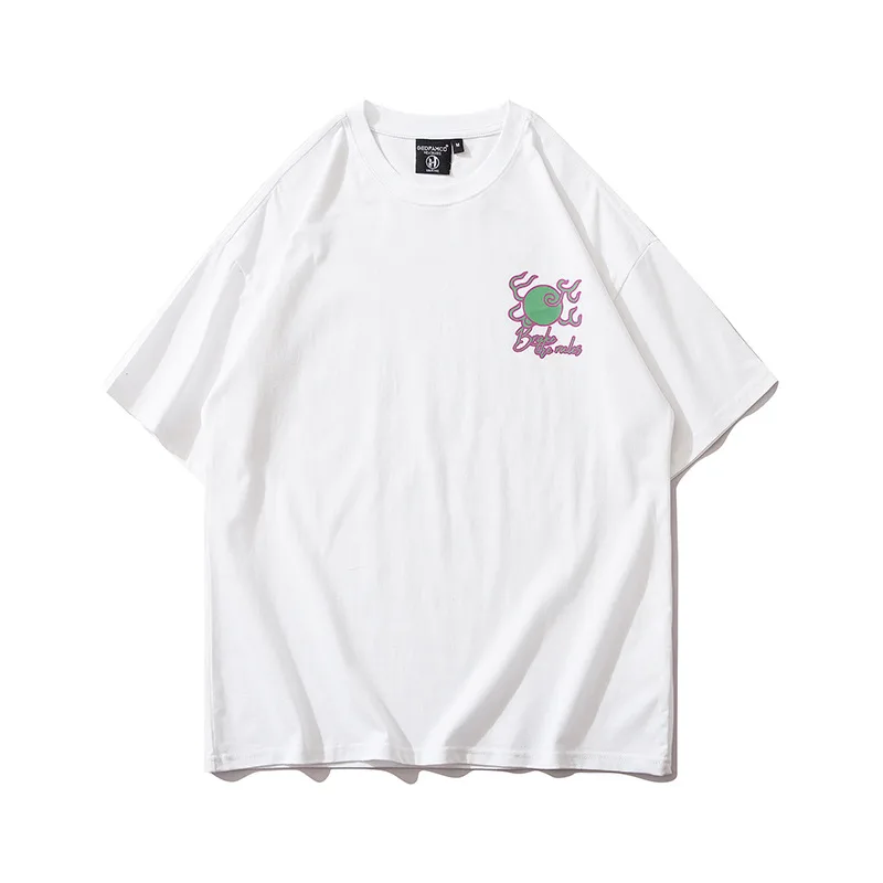 Crew Neck Shirt Men's Short-sleeved Hip-hop Loose Chinese Print T-shirt