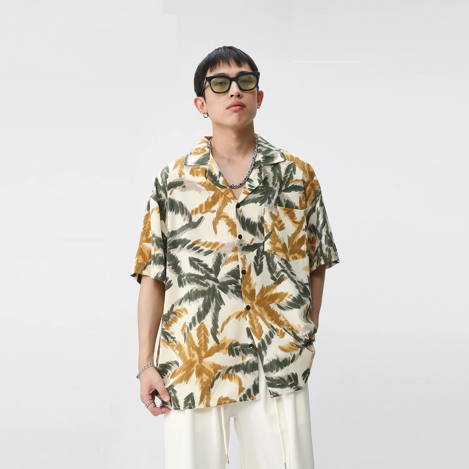 New Loose Retro Color Hong Kong Style Short Sleeve Suit Collar Shirt