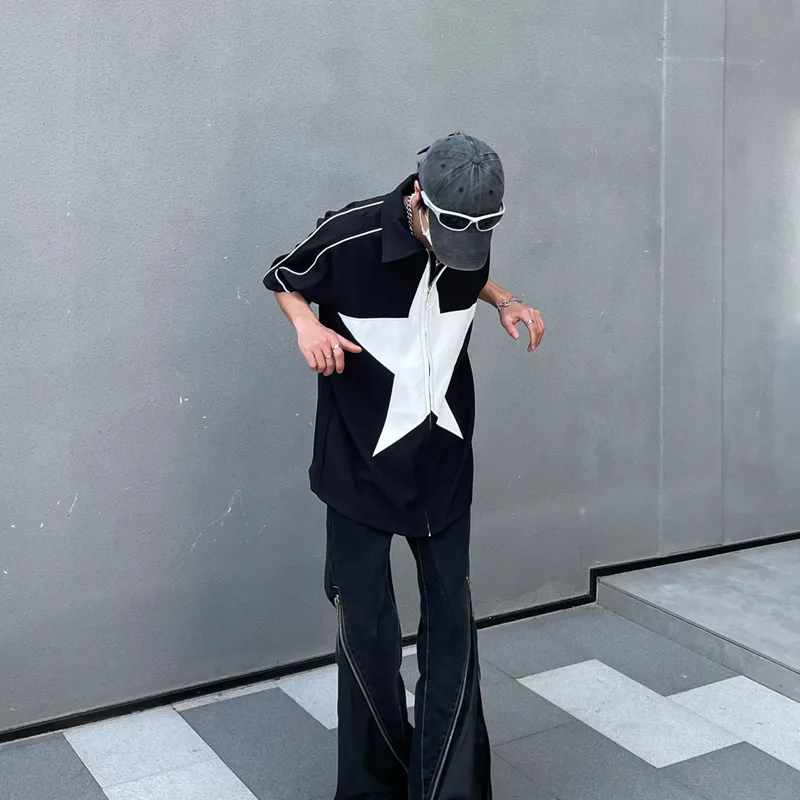 Men's Star Patchwork Short Sleeved Shirt