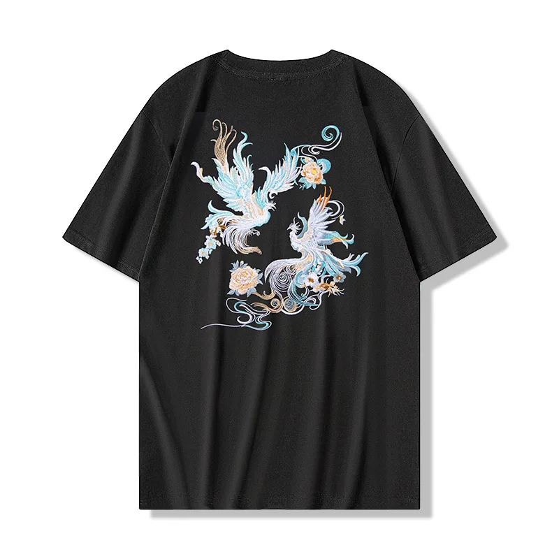 Phoenix Embroidered T-shirt Men's Cotton Half Sleeve