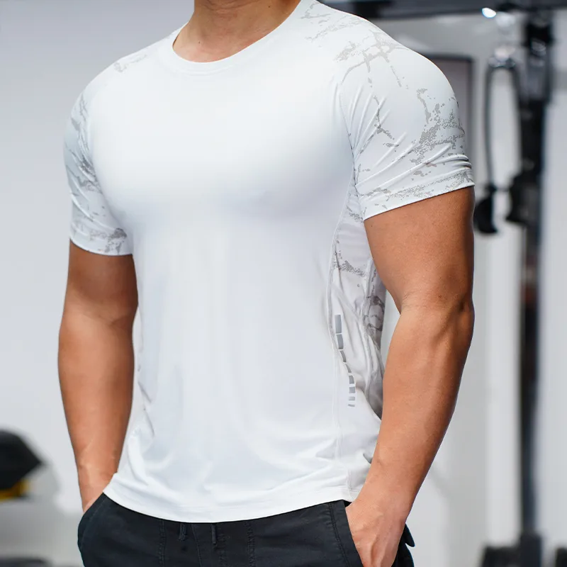 Men's Summer Stretch Crew Neck Running Breathable Sweat Absorbing Quick-drying T-shirt