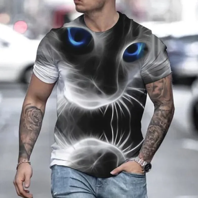 Animal Print 3dT Shirt Cute Cat Short Sleeve Men