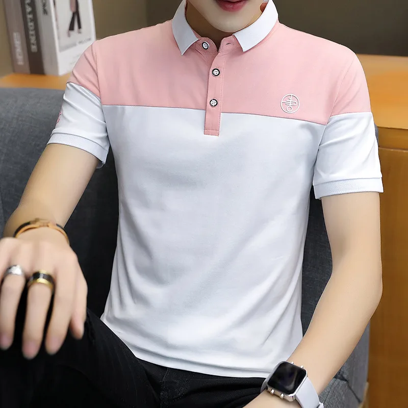 T-shirt Short-sleeved Slim-fit Lapel Colorblock Printing