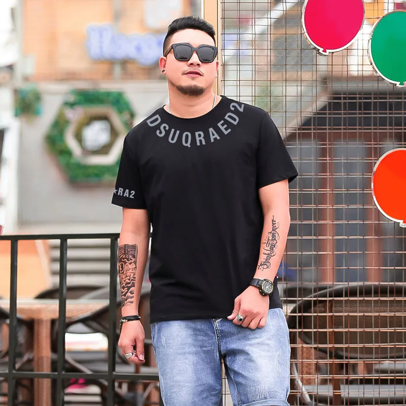 Men's Short Sleeve Plus Fat Plus Neckline Print Plus Size T-shirt