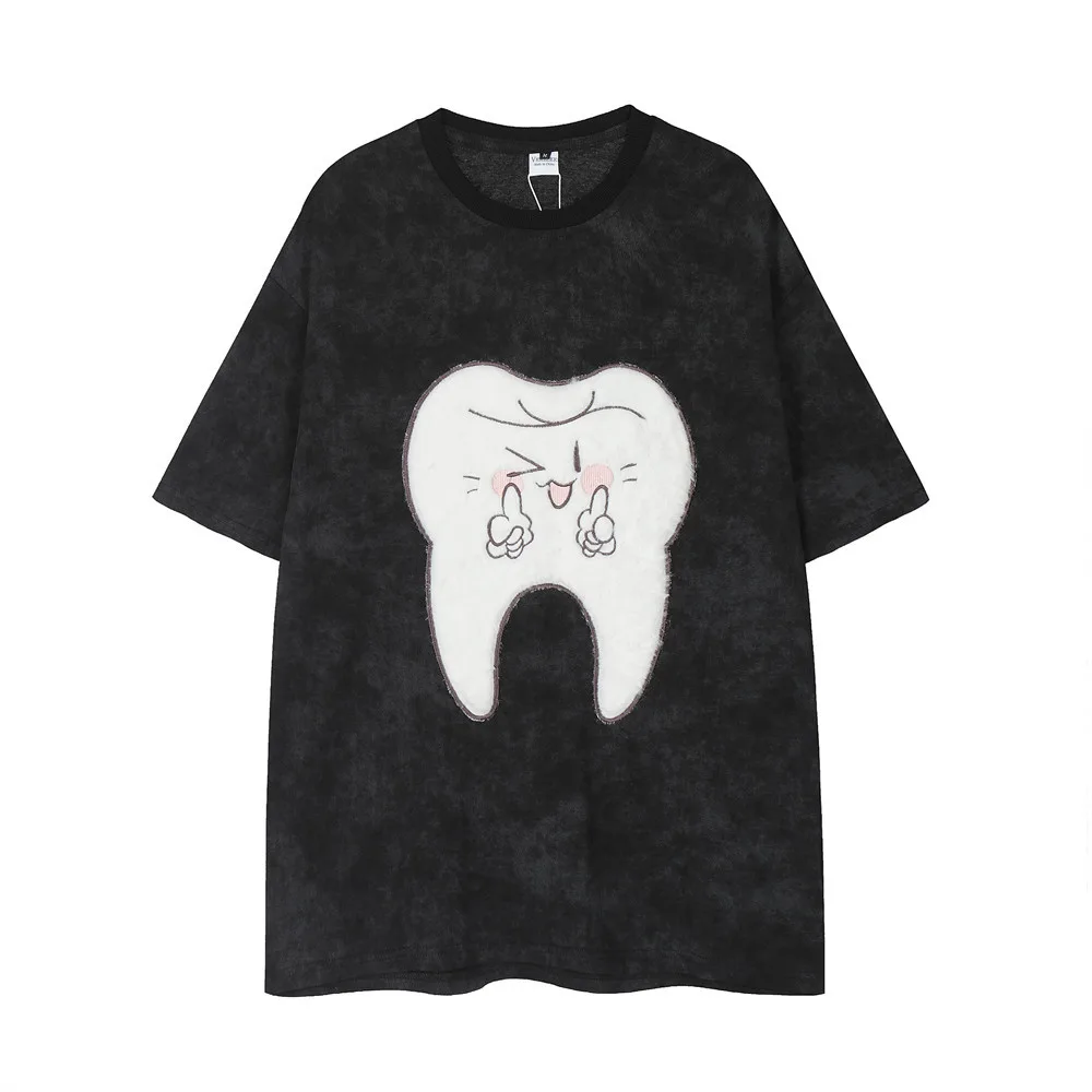 Funny Funny Teeth Paste Cloth Embroidery Short Sleeve