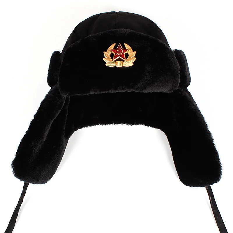 PU Waterproof Men's and Women's Ski Hats Thick Ear Protection Russian Warm Hat