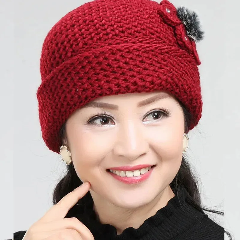 Middle-aged And Elderly Mother's Knitted Wool Hat In Winter
