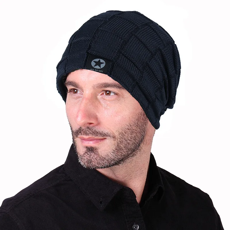 Knit Hat Checkered Five-pointed Star Patch