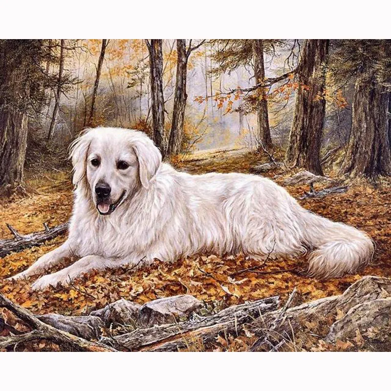 Cross Stitch Round Cute Forest Puppy