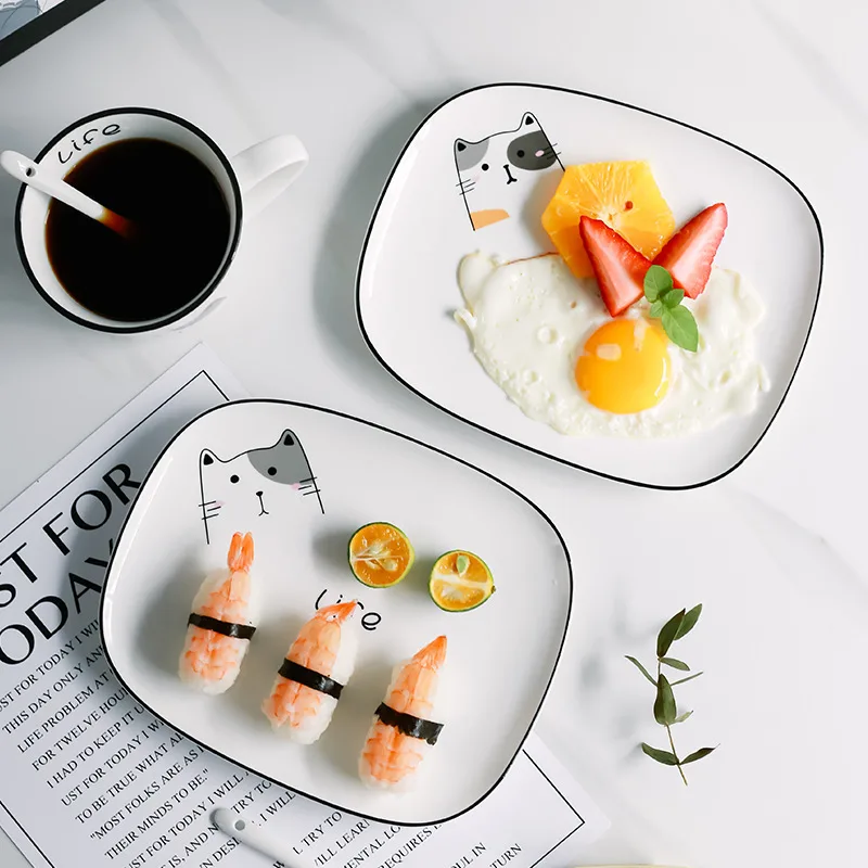Cute Breakfast Rectangular Plate Tableware Ceramic Simple