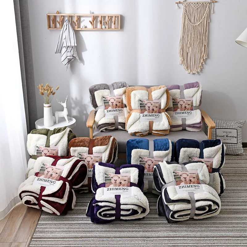 Pure color thick lamb wool blanket