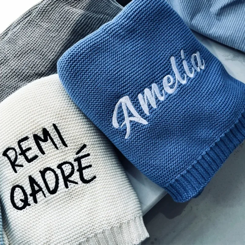 Personalized Knitted Cotton Baby Blanket