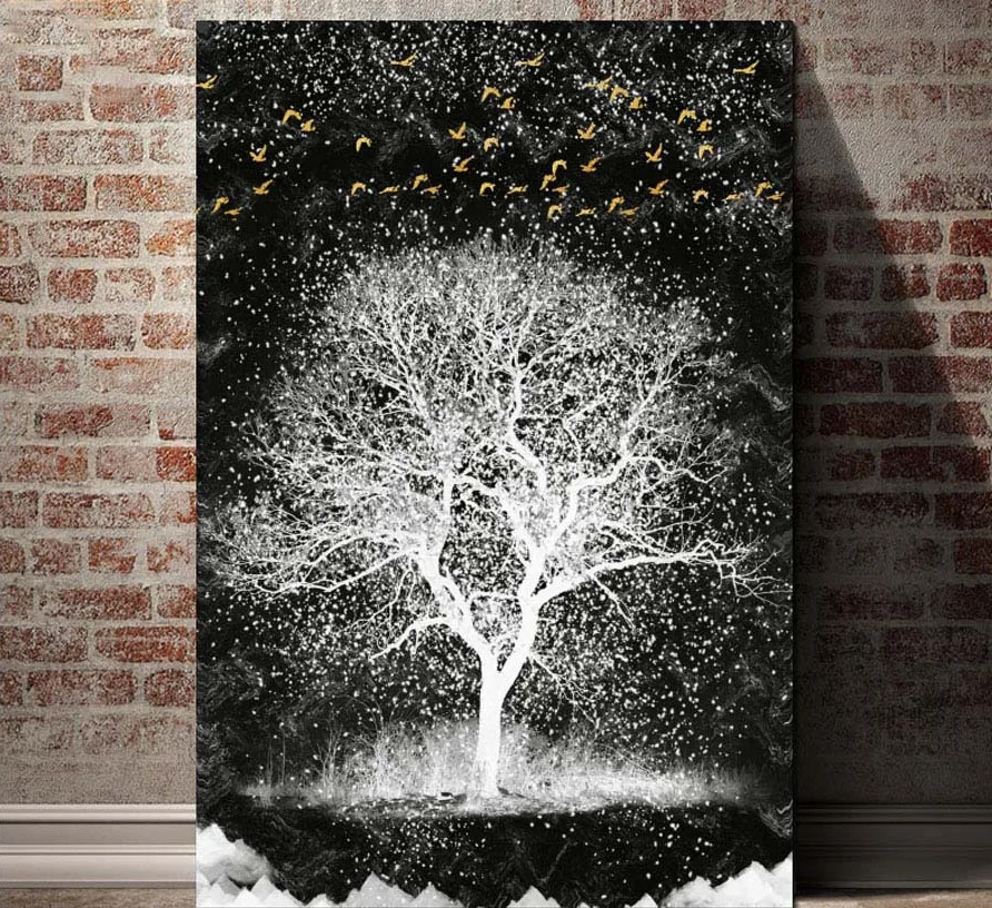 Black And White Tree Embroidery 3d Art Diamond Painting