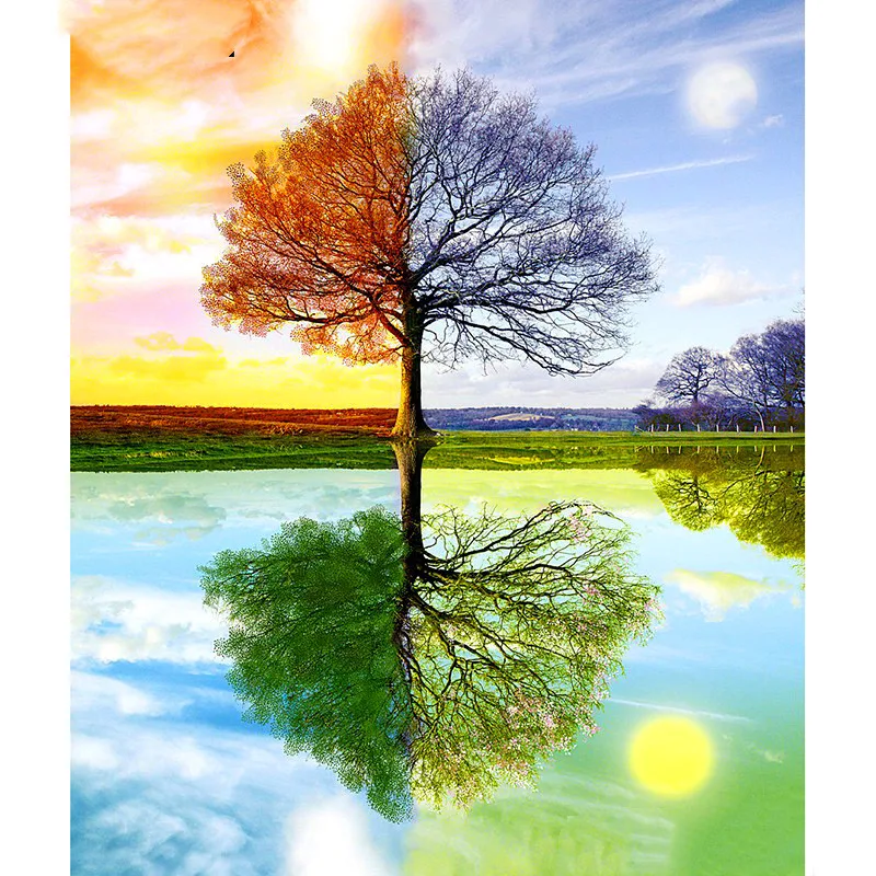 Square Round Diamond 5D DIY Diamond Painting Four Seasons Tree Embroidery Cross