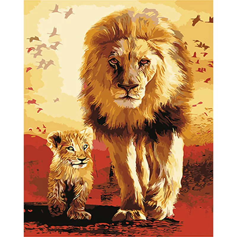 Parent-child Lions DIY Hand Painting By Numbers Paint By Numbers Oil Painting Unique Gift For Home Decor