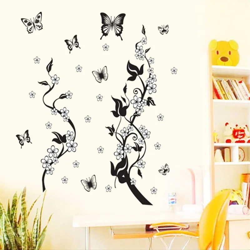 Fashion PVC Wall Sticker Butterfly Flower Third Generation Wall Sticker