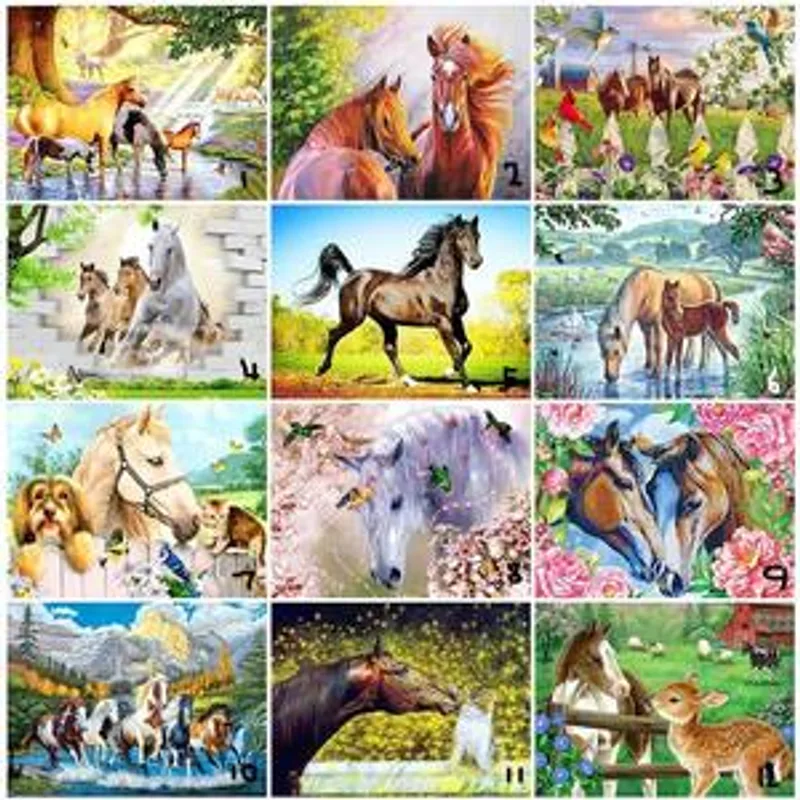 Home Square Animal Horse Diamond Cross Stitch
