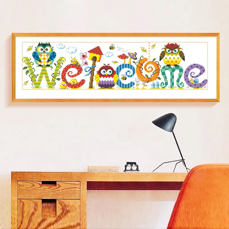 DIY Cute Owl LetterWelcome Diamond Embroidery Painting Cartoon Birds Mosaic Full Round Diamond Painting Cross Stitch Diamond