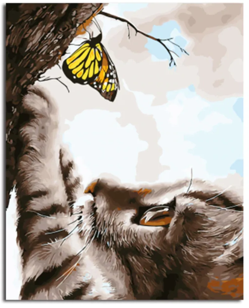 Cat and butterfly oil painting pure hand-painted pollution-free living room bedroom decoration painting kitten butterfly diy digital painting