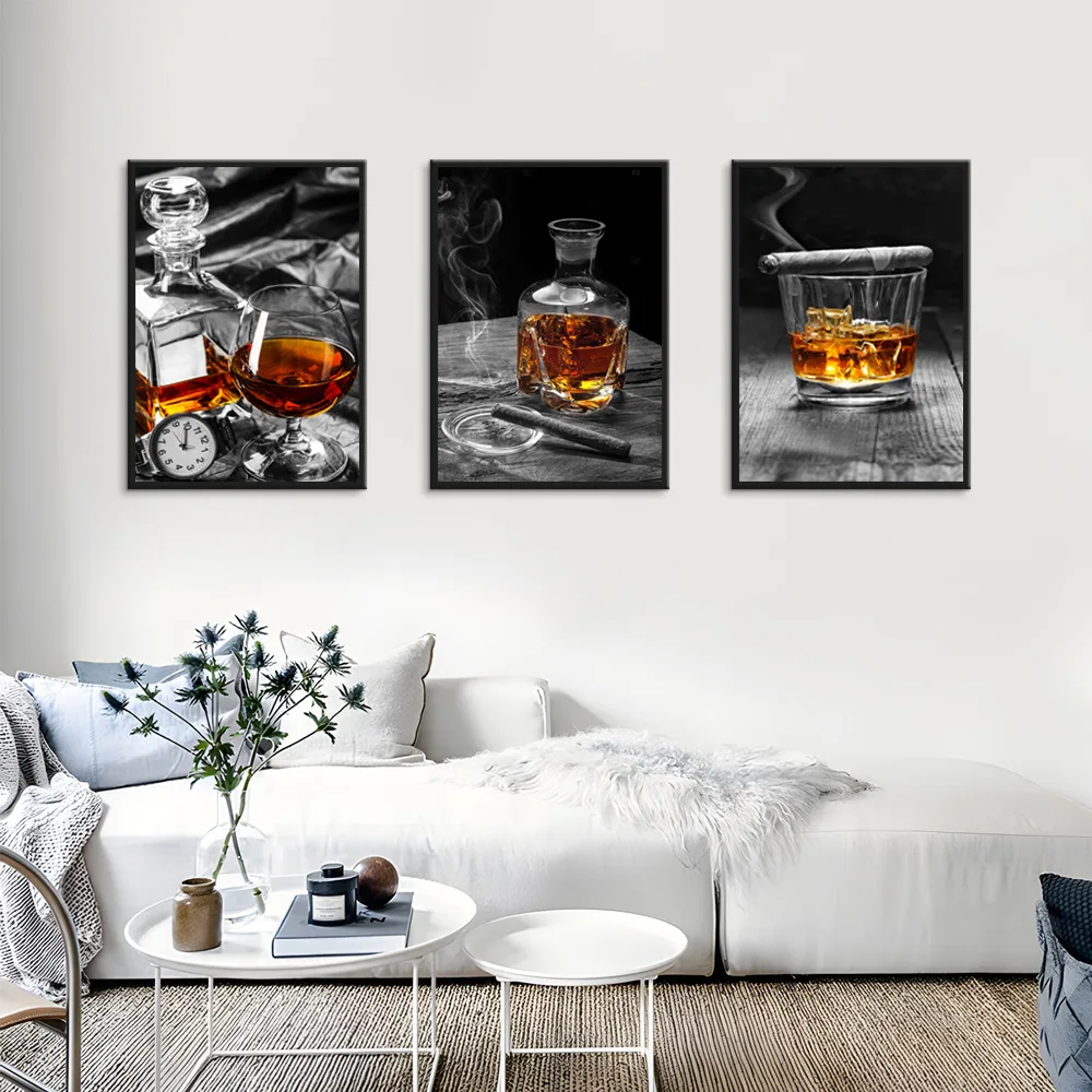 Vodka Wine Glass Still Life Triple Oil Painting Living Room Background Pendant