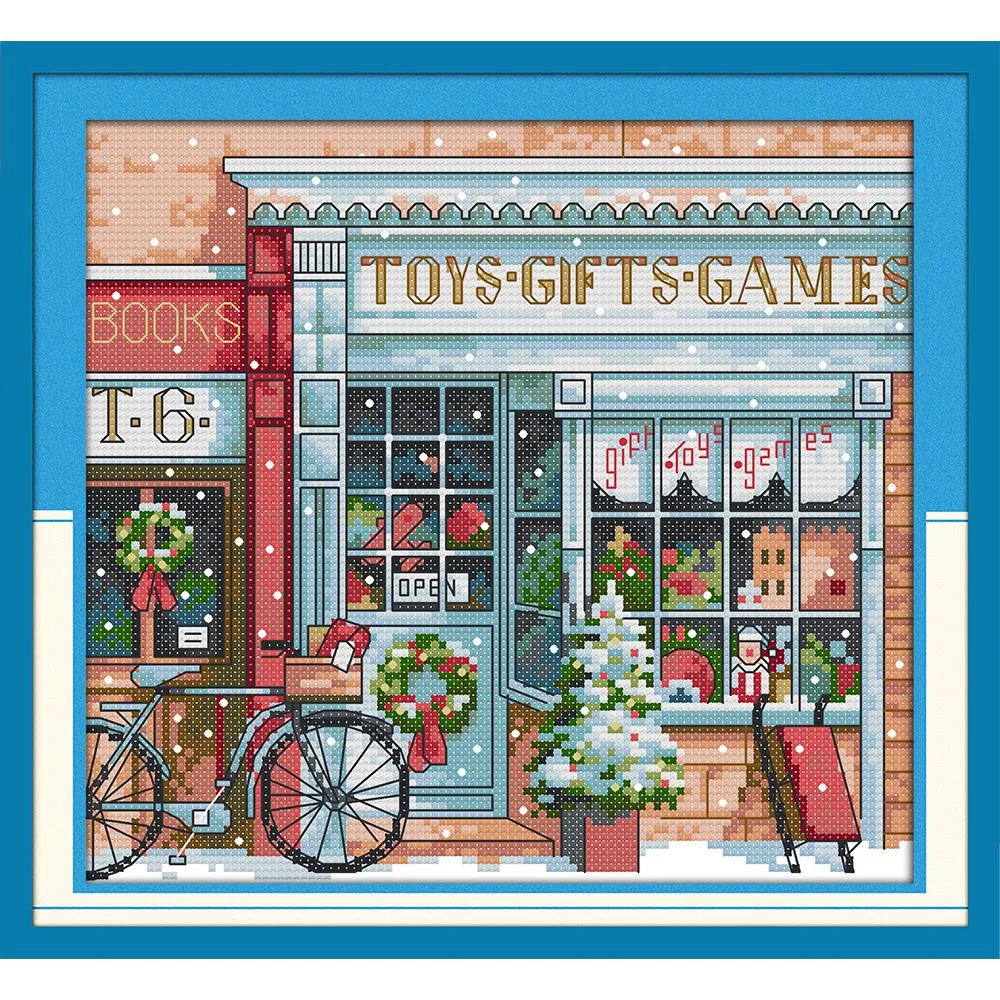 Christmas toy store cross stitch