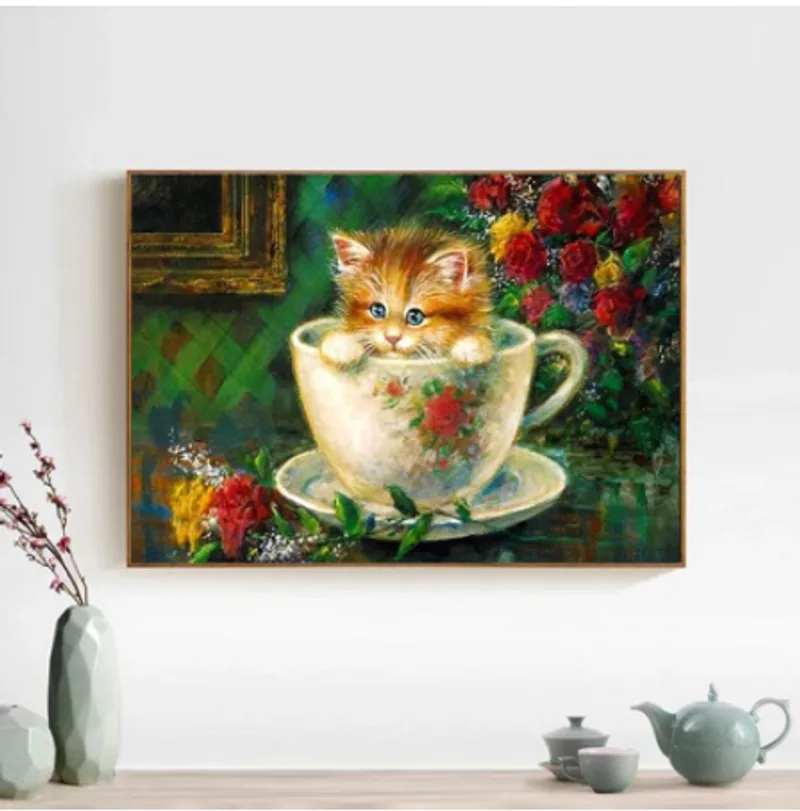 Cute Kitten Full 5D Embroidery Square Beads Cross Stitch Decoration