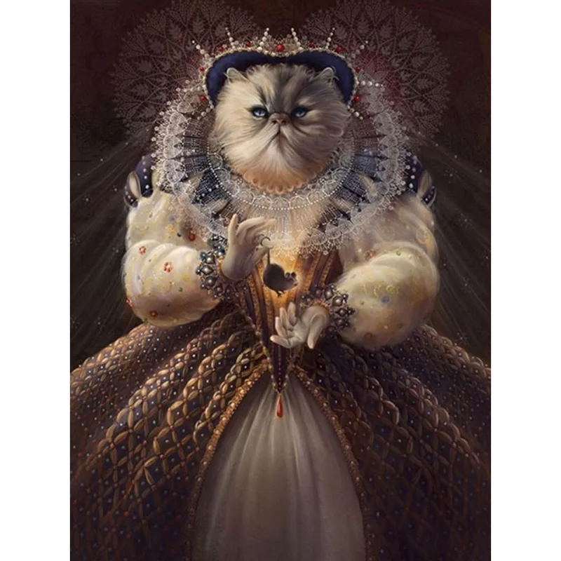 Cat Queen Theme Diamond Painting, Full Embroidery, Square Beads