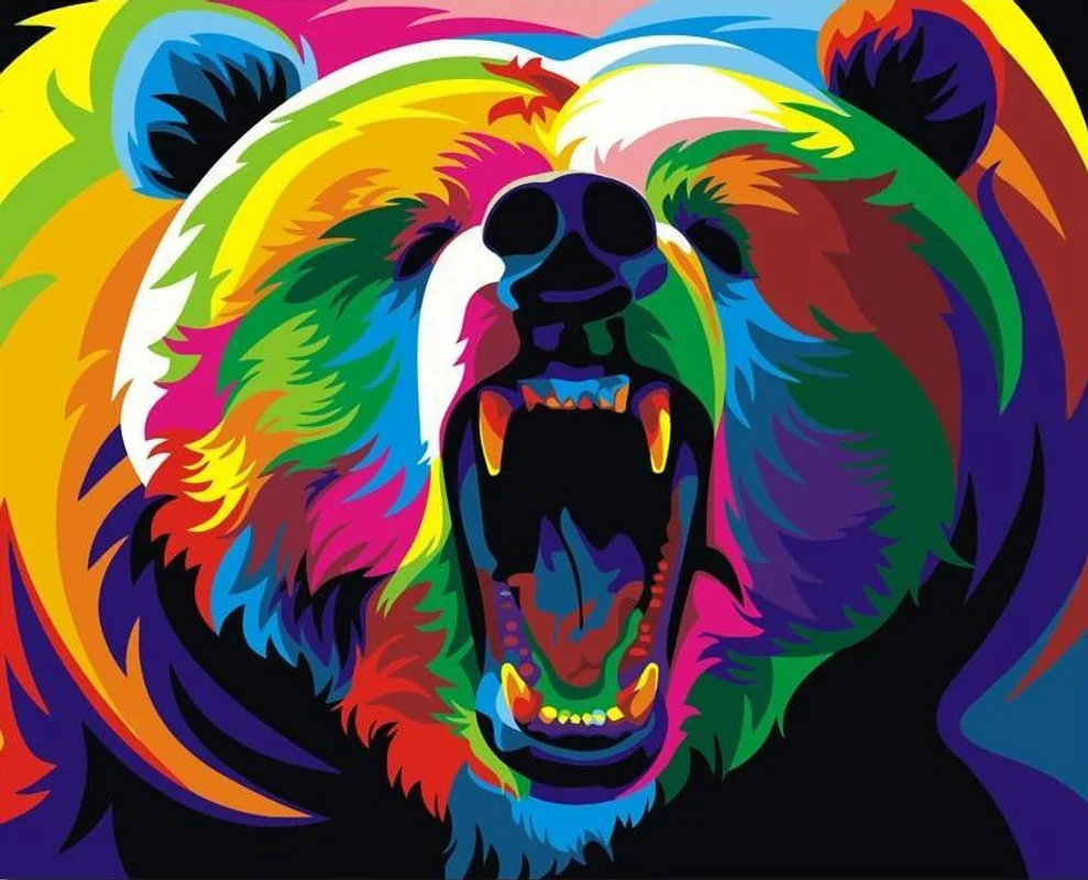The Roaring Bear In Neon Colors Painting By Numbers Kit