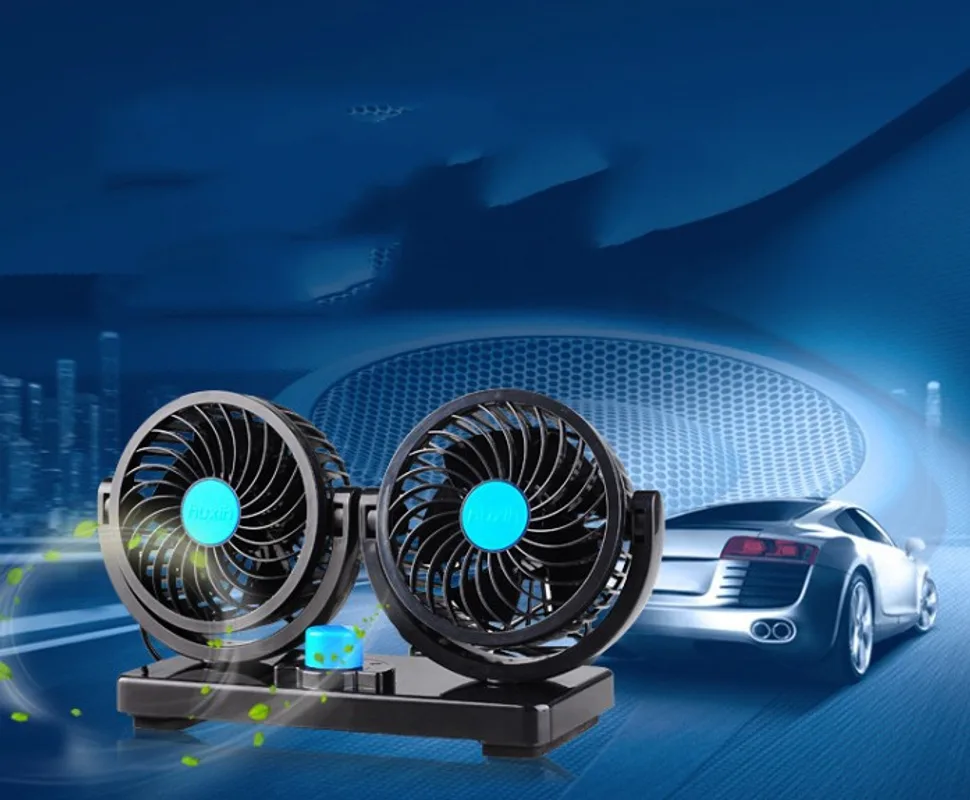 Car Fan Portable Fan Creative Mini Fan 4 double Head 360 Degree Rotary Large Wind Fan