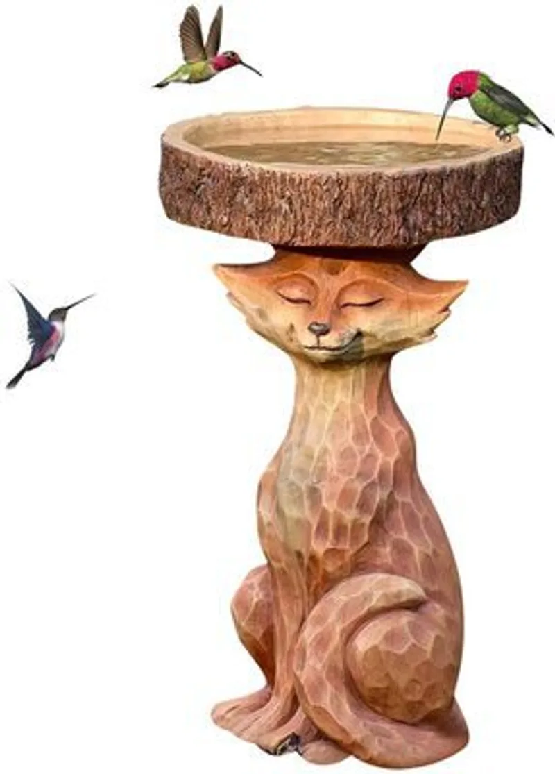 Fox Resin Statue Decoration Cartoon Animal Bird Feeder